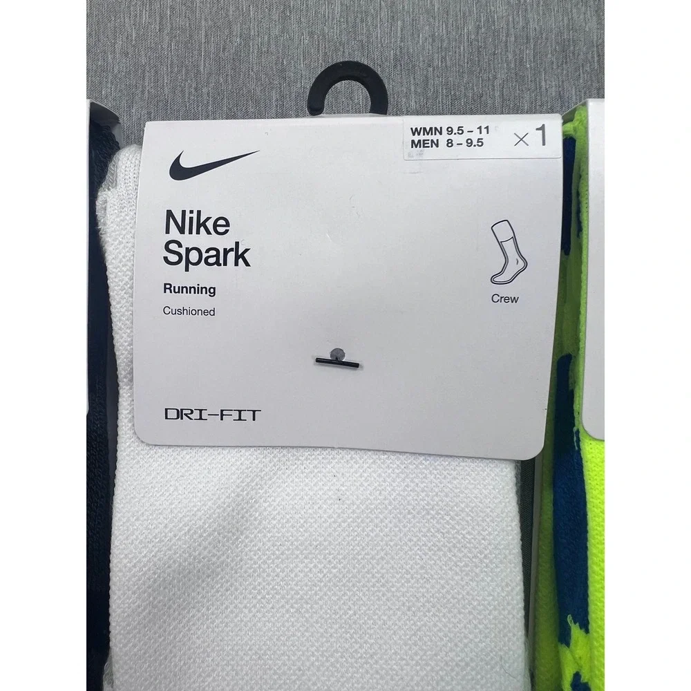 Nike Spark Running Cushioned Crew Socks 3 Pair lot Dri-FIT  M 8-9.5‎ W 9.5-11
